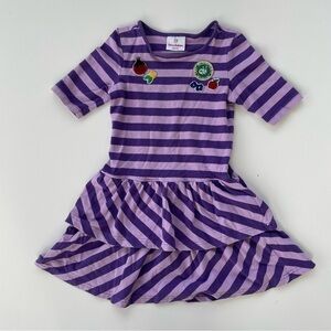 Hanna Andersson Girls Striped Purple Springtime Tiered Dress Size 120 Size 6-7
